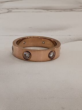 Love Ring 18k Rose Gold Plated Finish Size 8, 5mm Wide